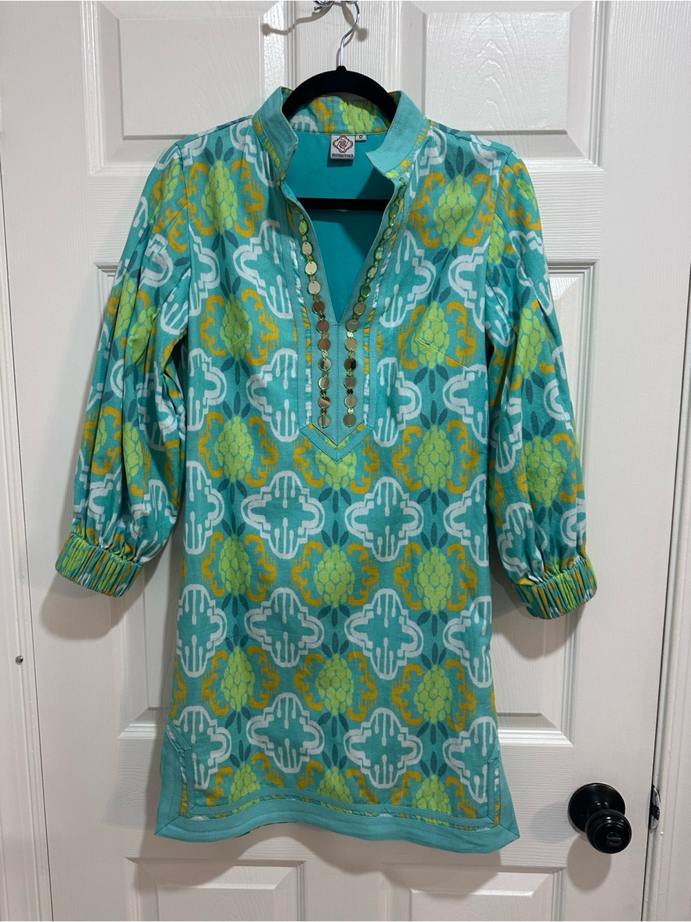 Sheridan French Green Blue Tunic Minidress- Size 0